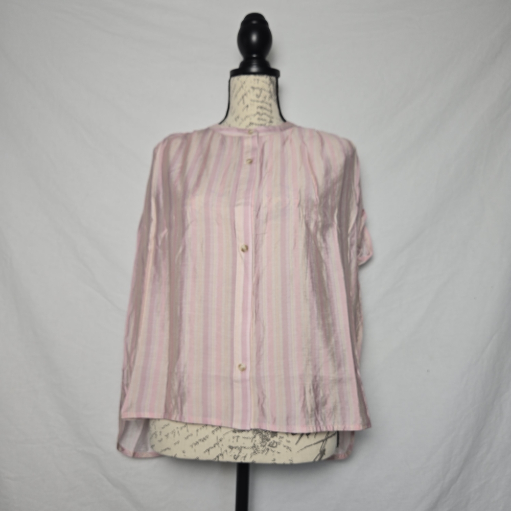 NWT Color Block Striped Button-Down Blouse - Pink & Cream - Size Medium